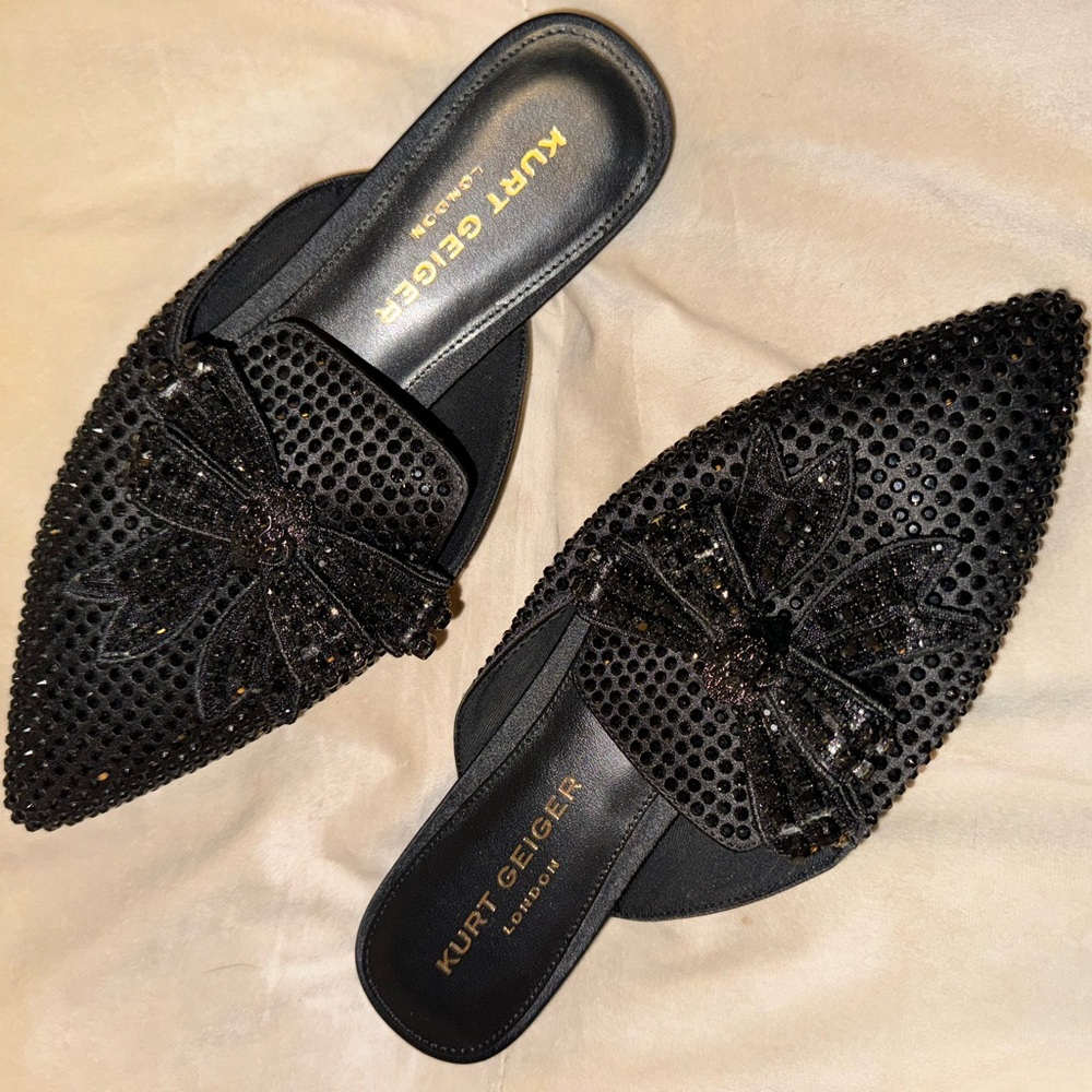Kurt Geiger Black Perforated Mules with Bow Detail